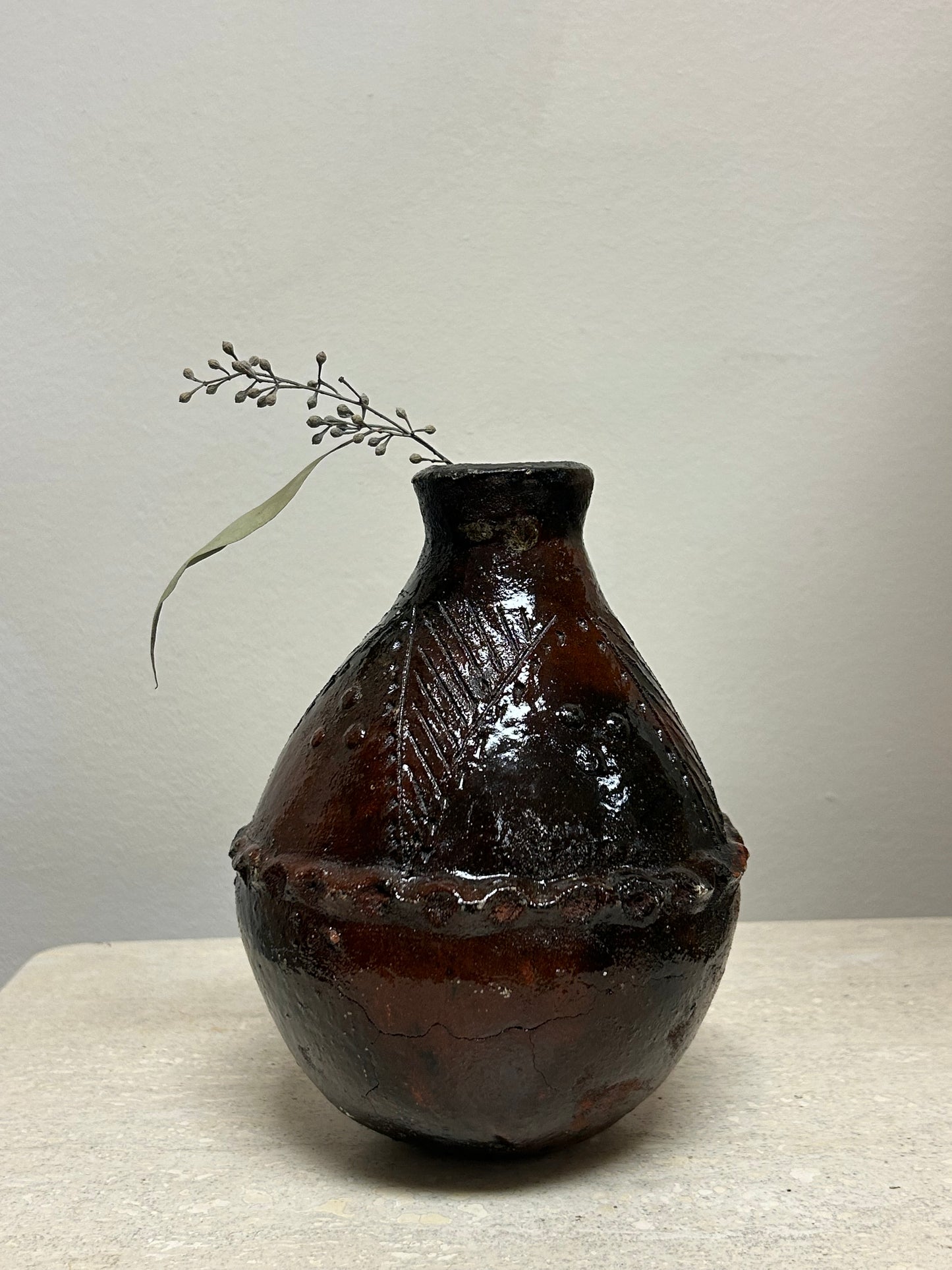 Antique Raku Pottery Vase