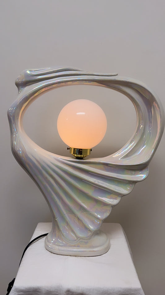 1980s Iridescent White Art Deco Style Ceramic Lamp