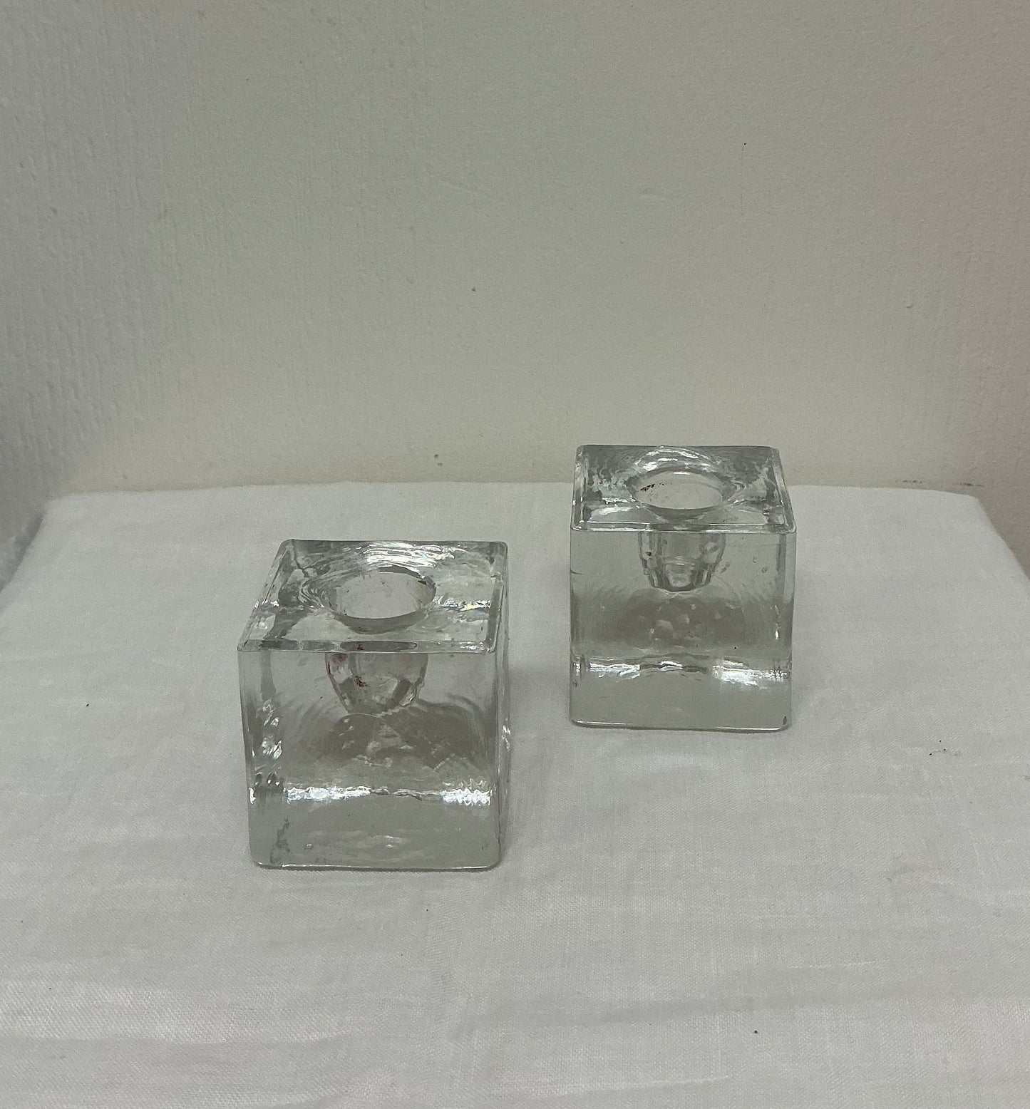 MCM Scandinavian Style Ice Cube Glass Candle Holders