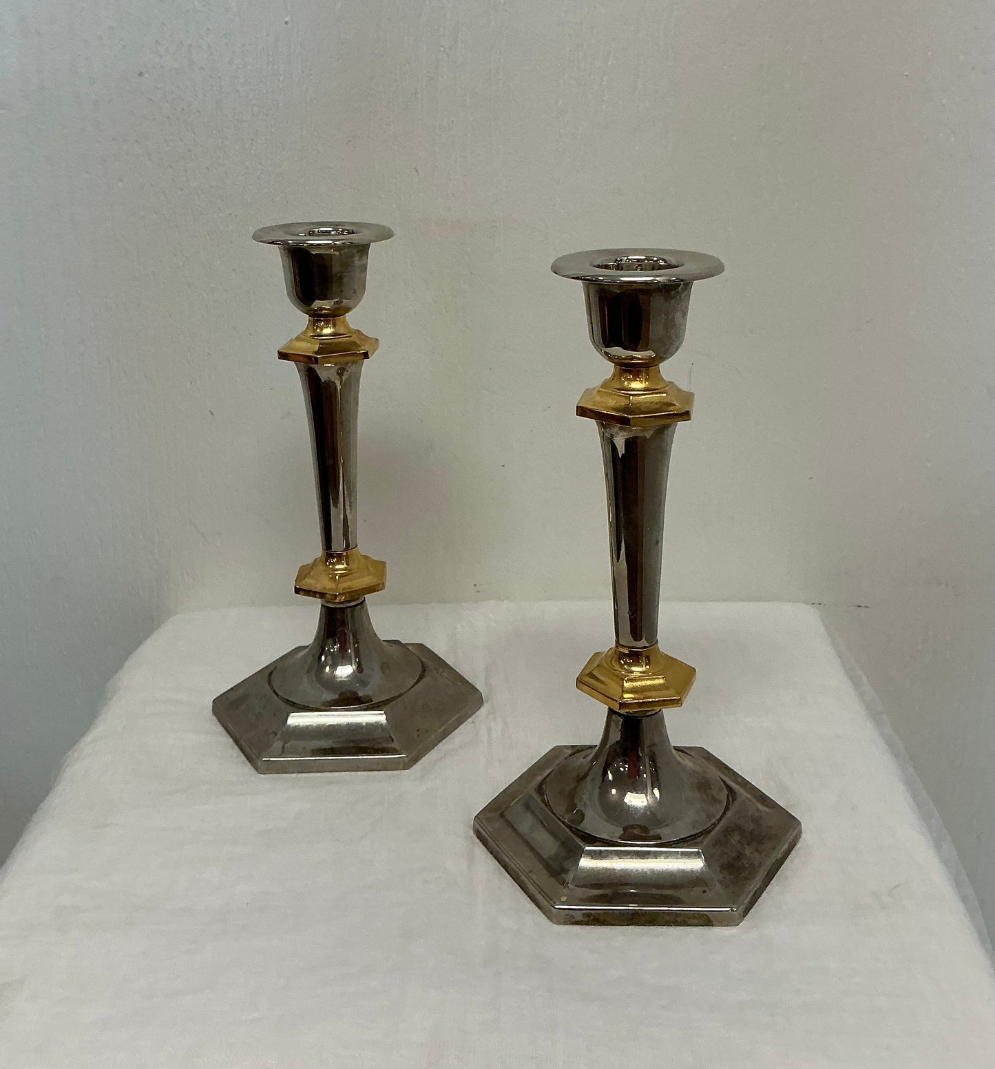 Vintage Brass & Silvertone Metal Candlesticks