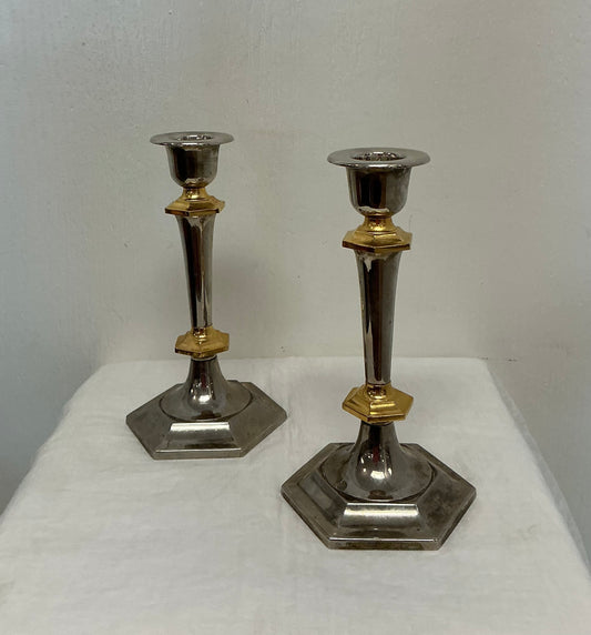 Vintage Brass & Silvertone Metal Candlesticks