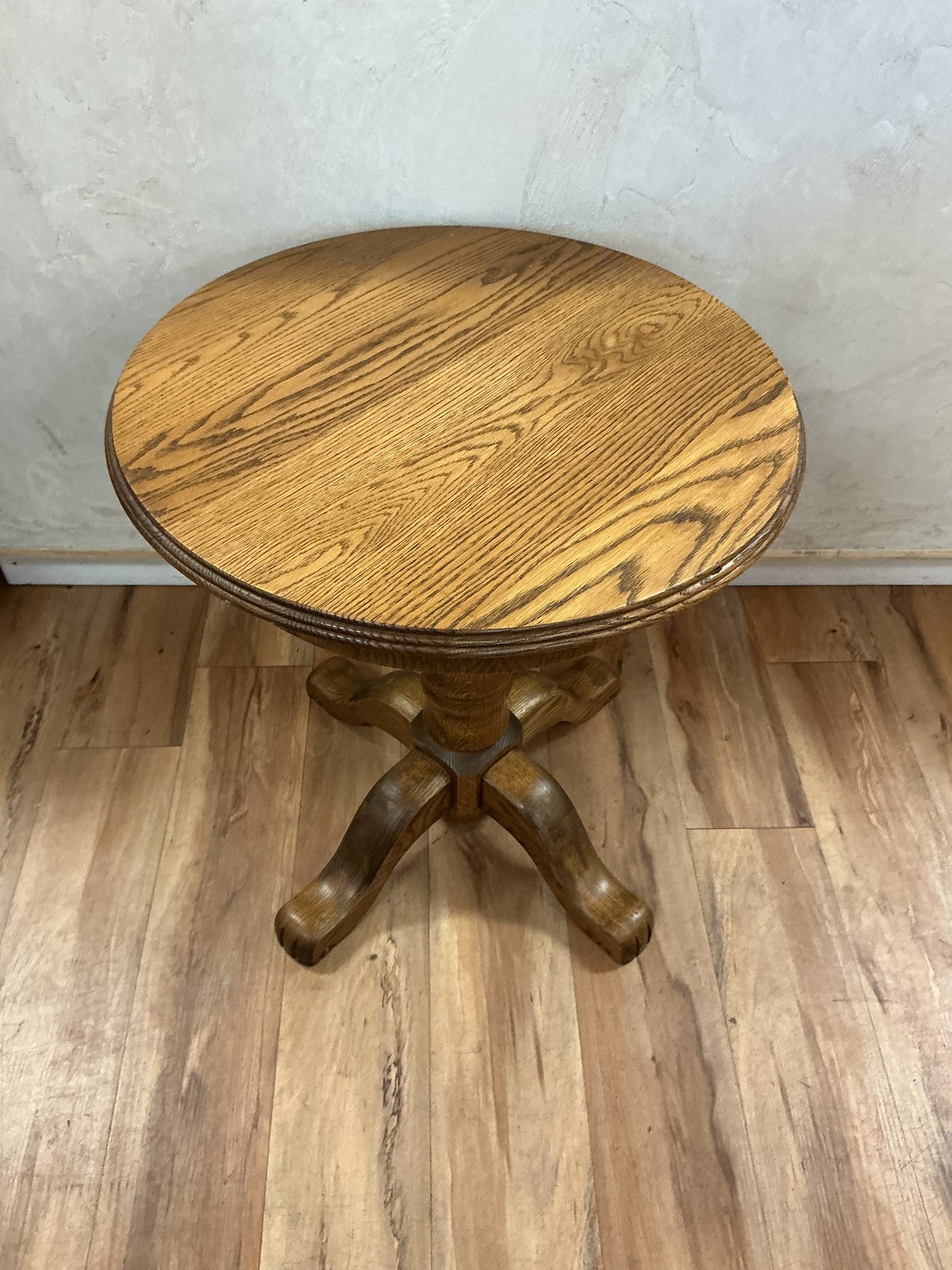 Solid Oak Round Side Table with Carved Claw Feet