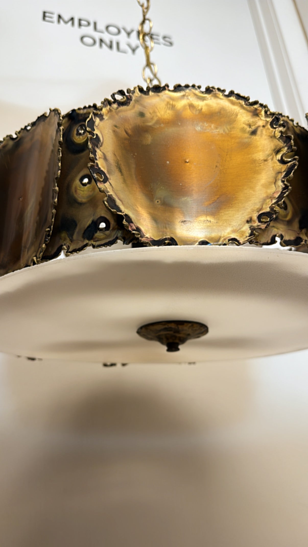 1960s Tom Greene Torch Cut Brass Pendant Light