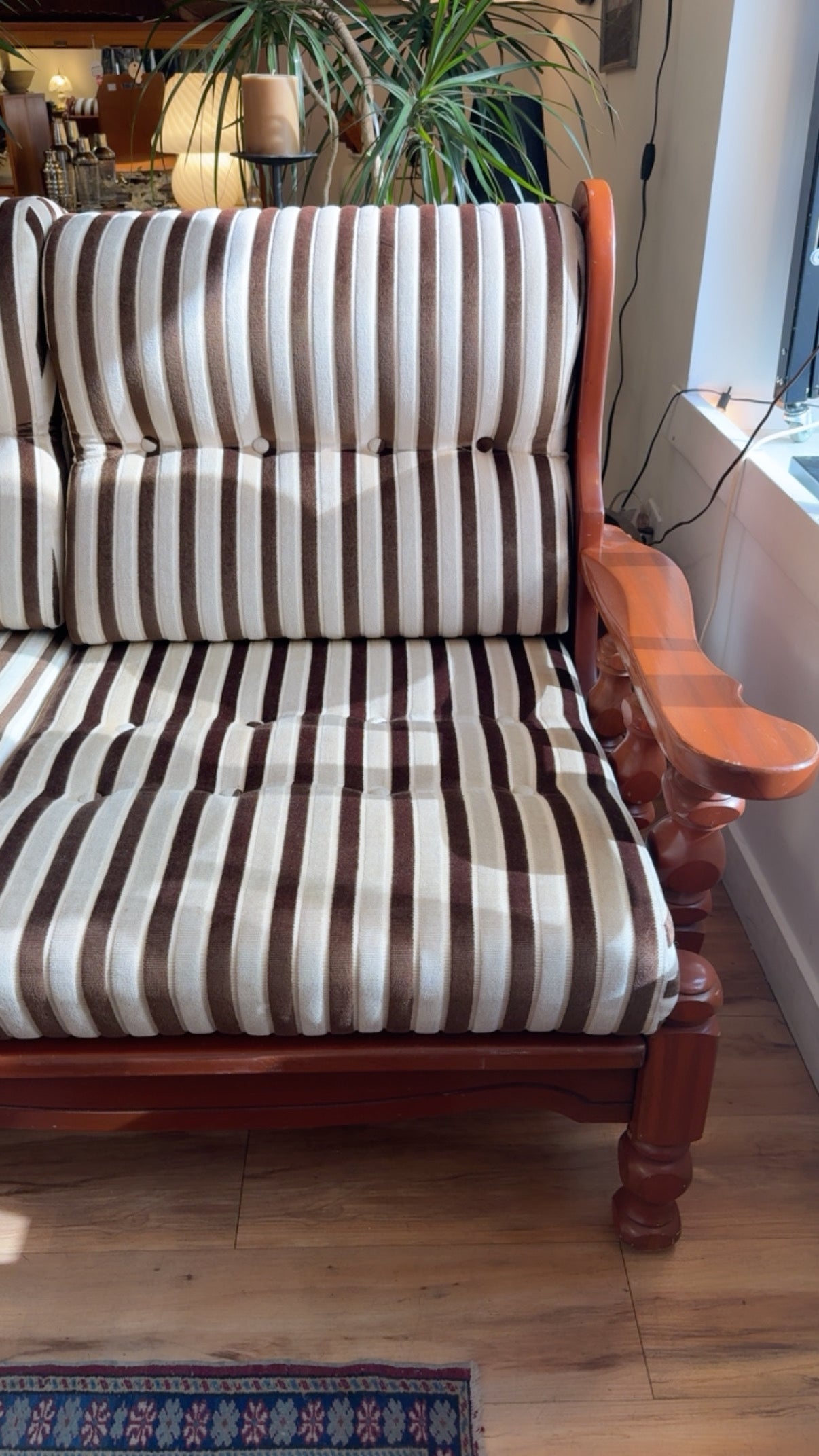 1970s Danish-Style Carved Oak Three-Seat Sofa