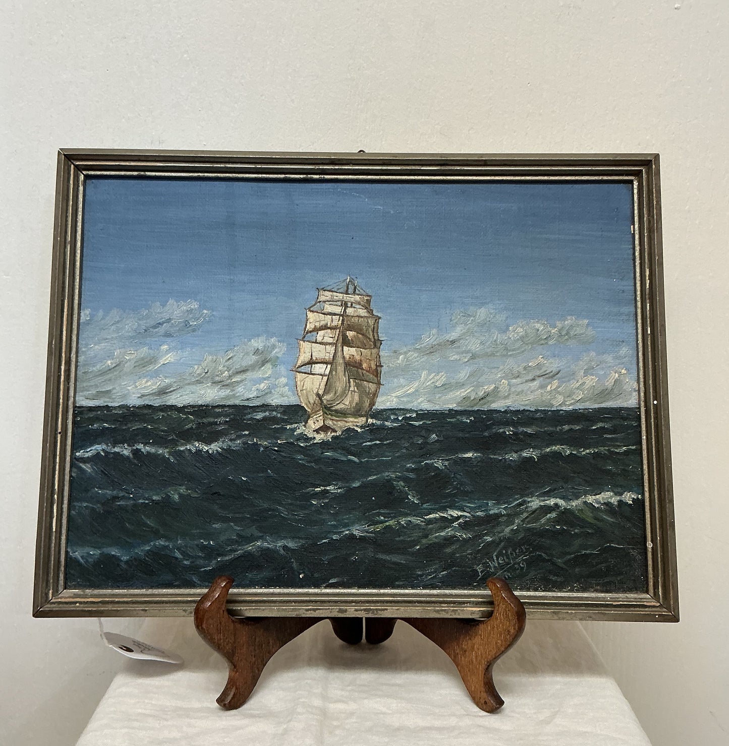 Signed Sailship Oil Painting