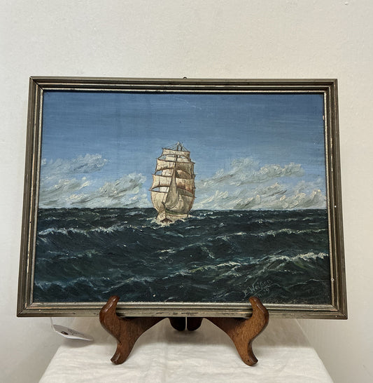 Signed Sailship Oil Painting
