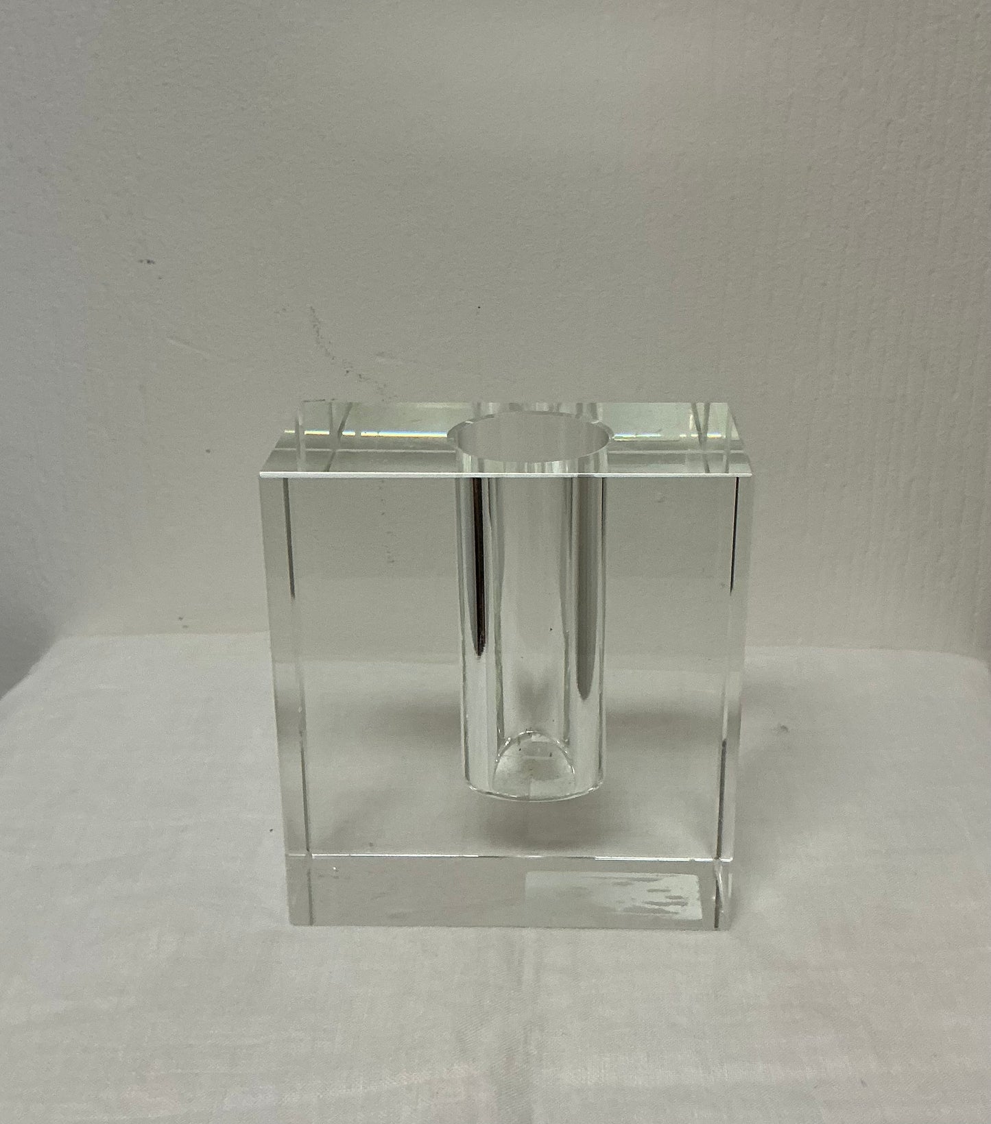 VINTAGE TIZO-STYLE CLEAR CRYSTAL BLOCK BUD VASE