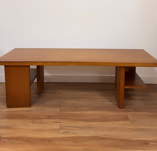 Vintage MCM Teak Rectangular Coffee Table with Custom Side Shelves