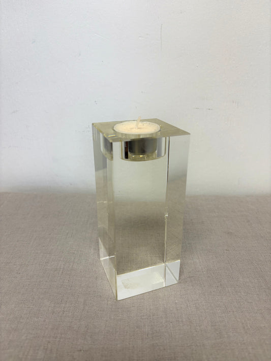 Crystal Clear Pillar Cube Candle Holder