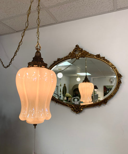 Stunning 70s Peach Luster Globe Swag Pendant Light