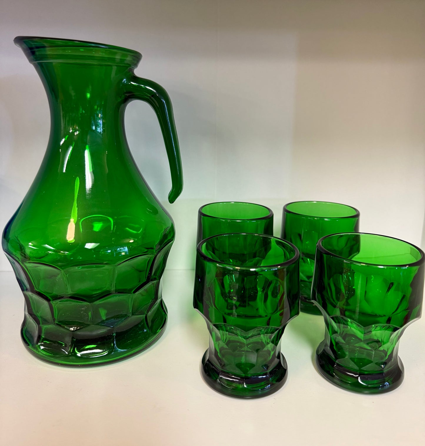 Vintage 1960s–70s Italian Emerald Green Carafe & Tumblers Set