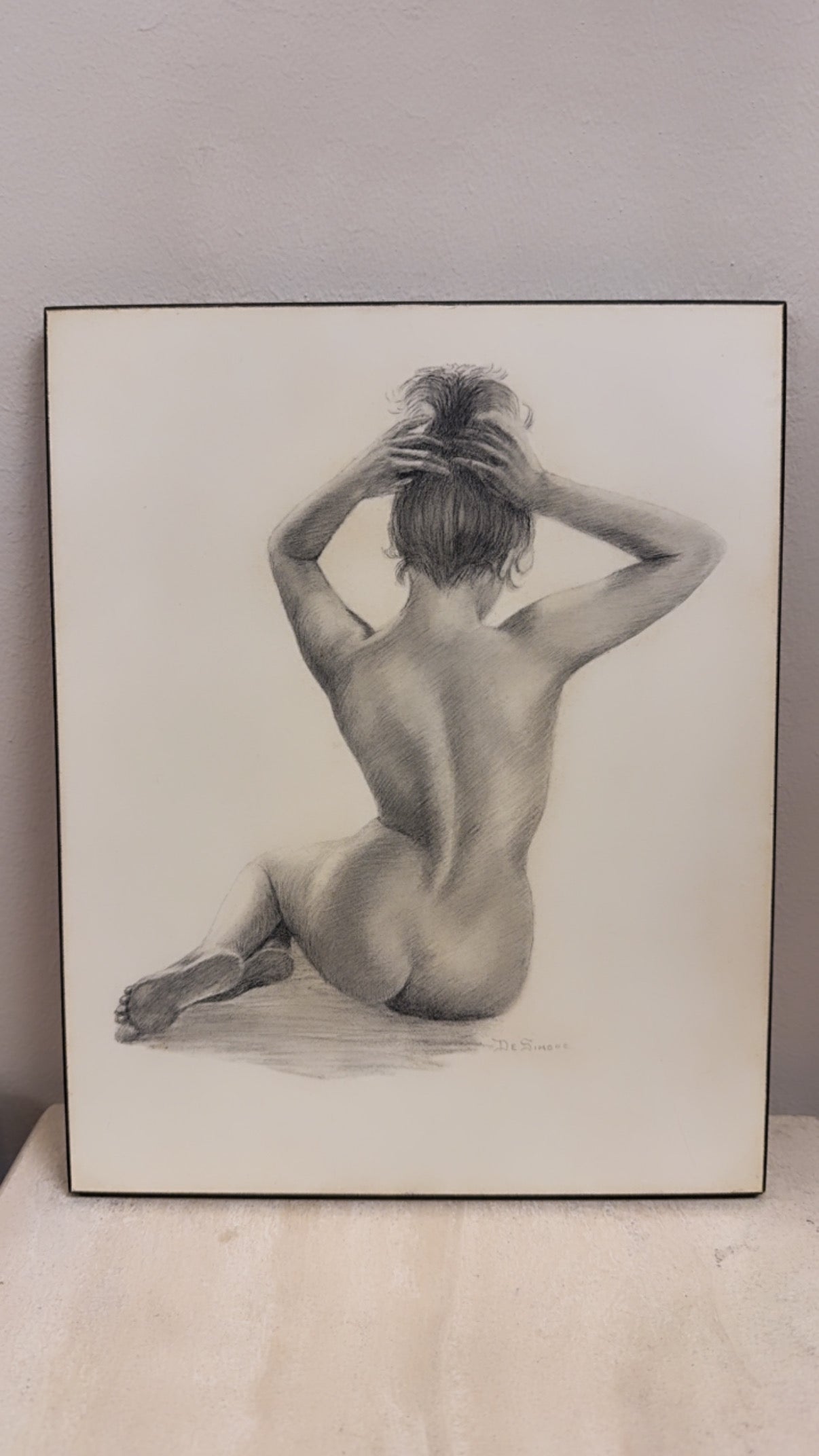 Vintage De Simone “Nude Woman in Pose” Art Print Plaque