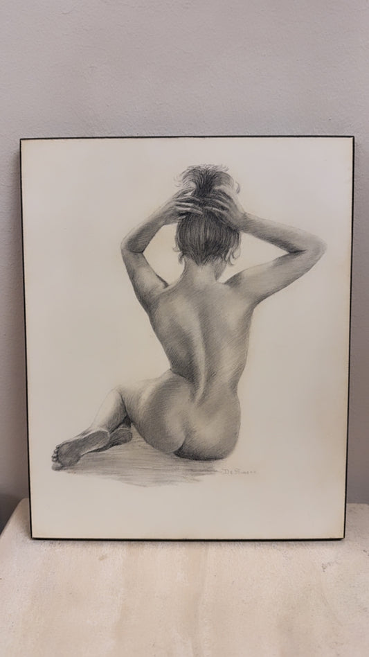 Vintage De Simone “Nude Woman in Pose” Art Print Plaque