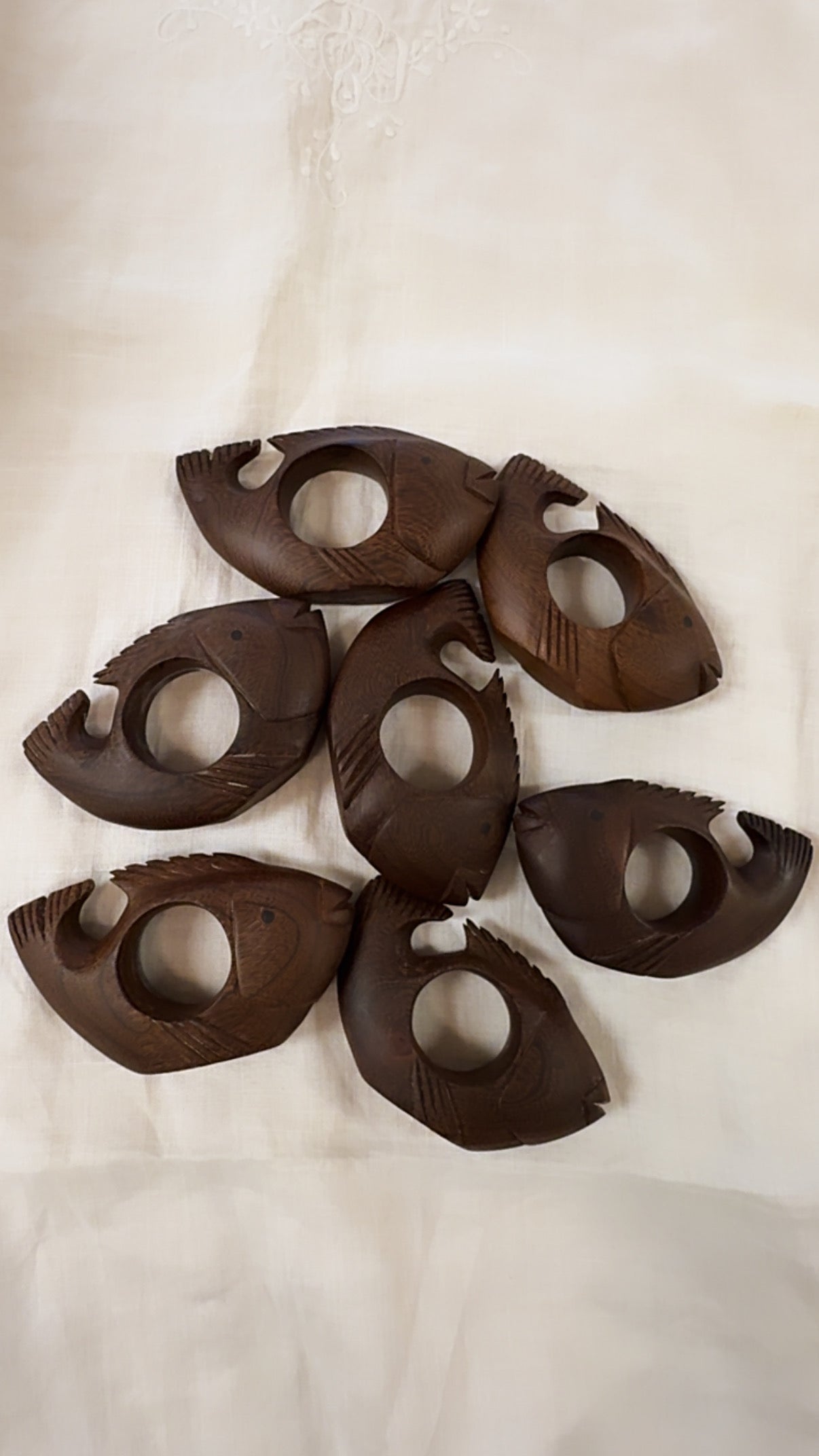Vintage Carved Wooden Fish 
Napkin Rings