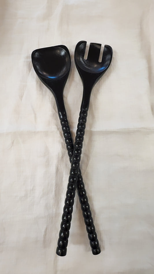 Wood Salad Tongs - Black