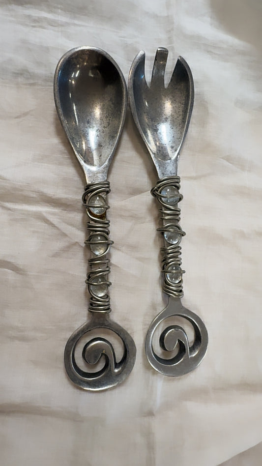 Swirl Silver Serving Salad Set
