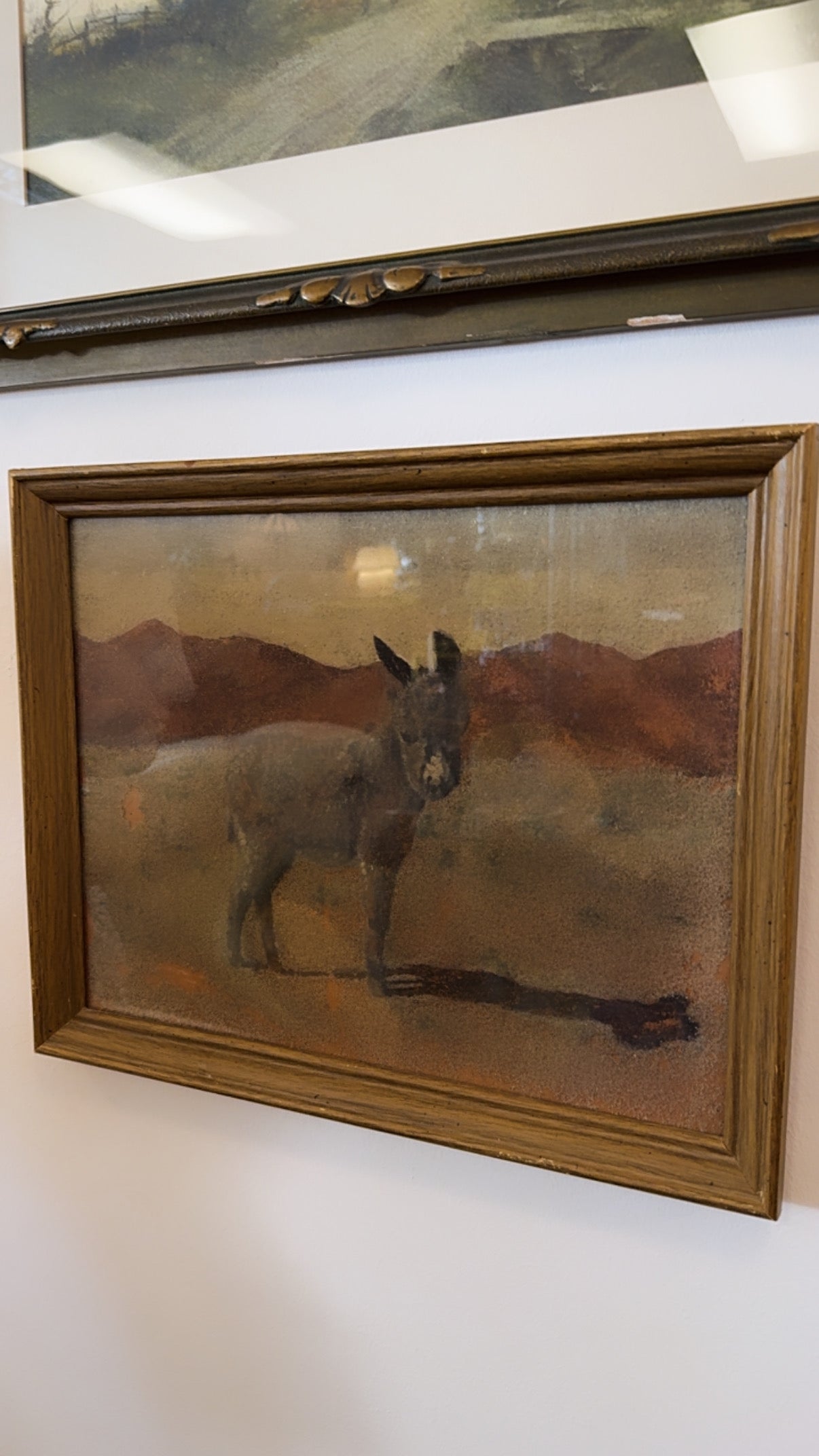 40s-50s Navajo Sand “Donkey in the Desert” Framed Painting