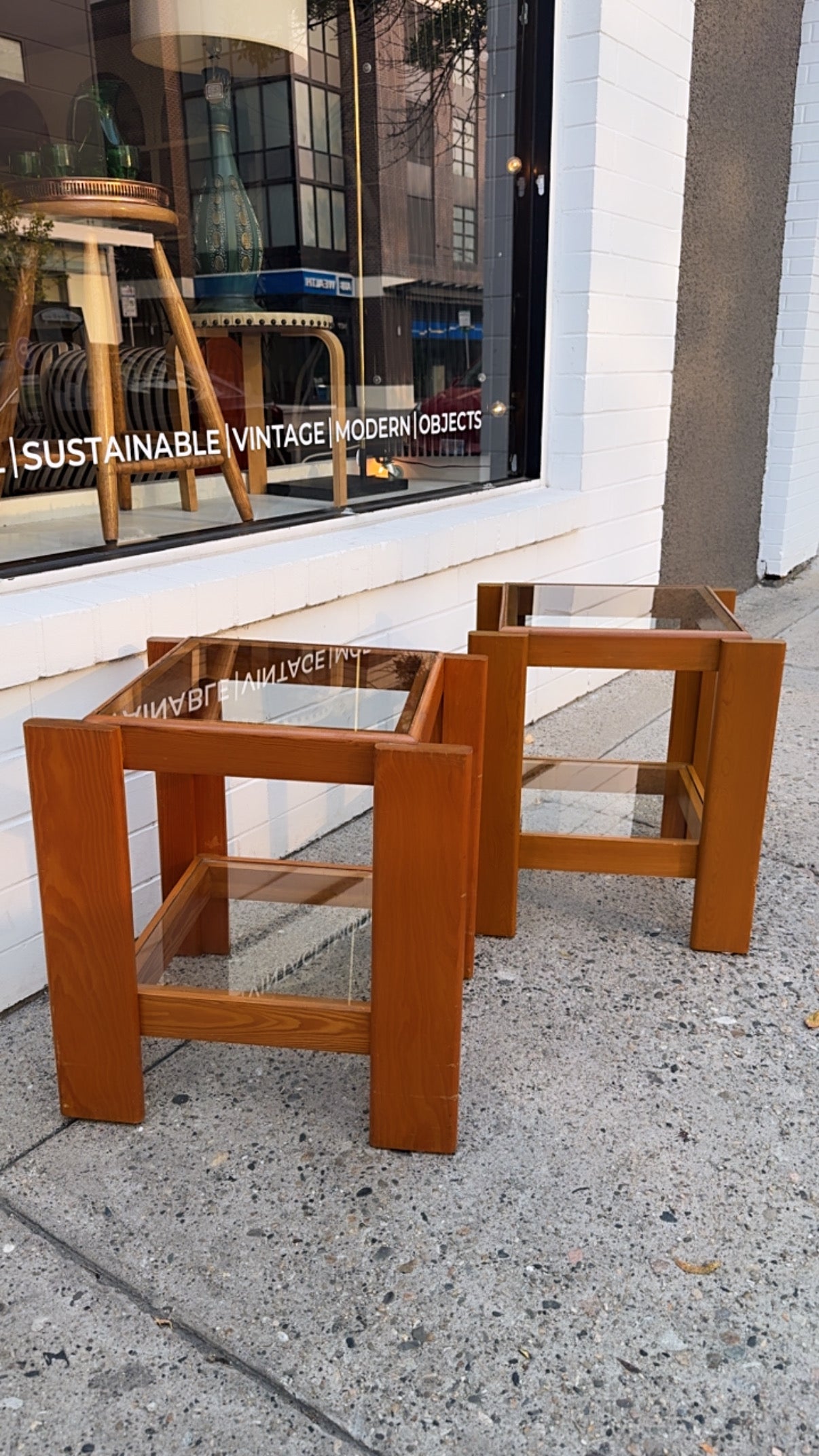 SOLID PINE MID-CENTURY SIDE TABLES