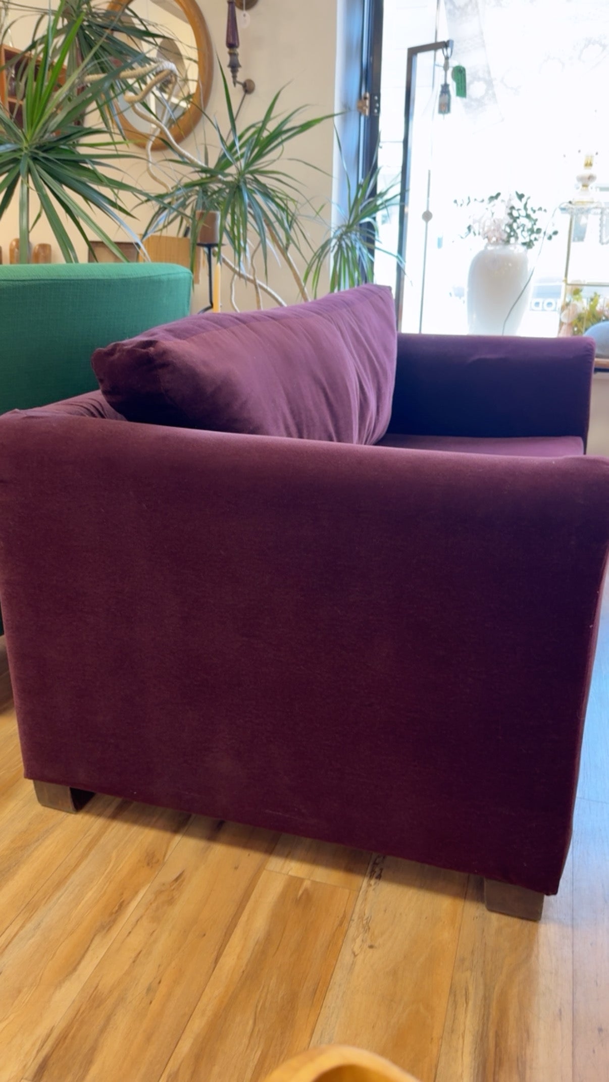 VINTAGE VELVET EGGPLANT LOVE SEAT