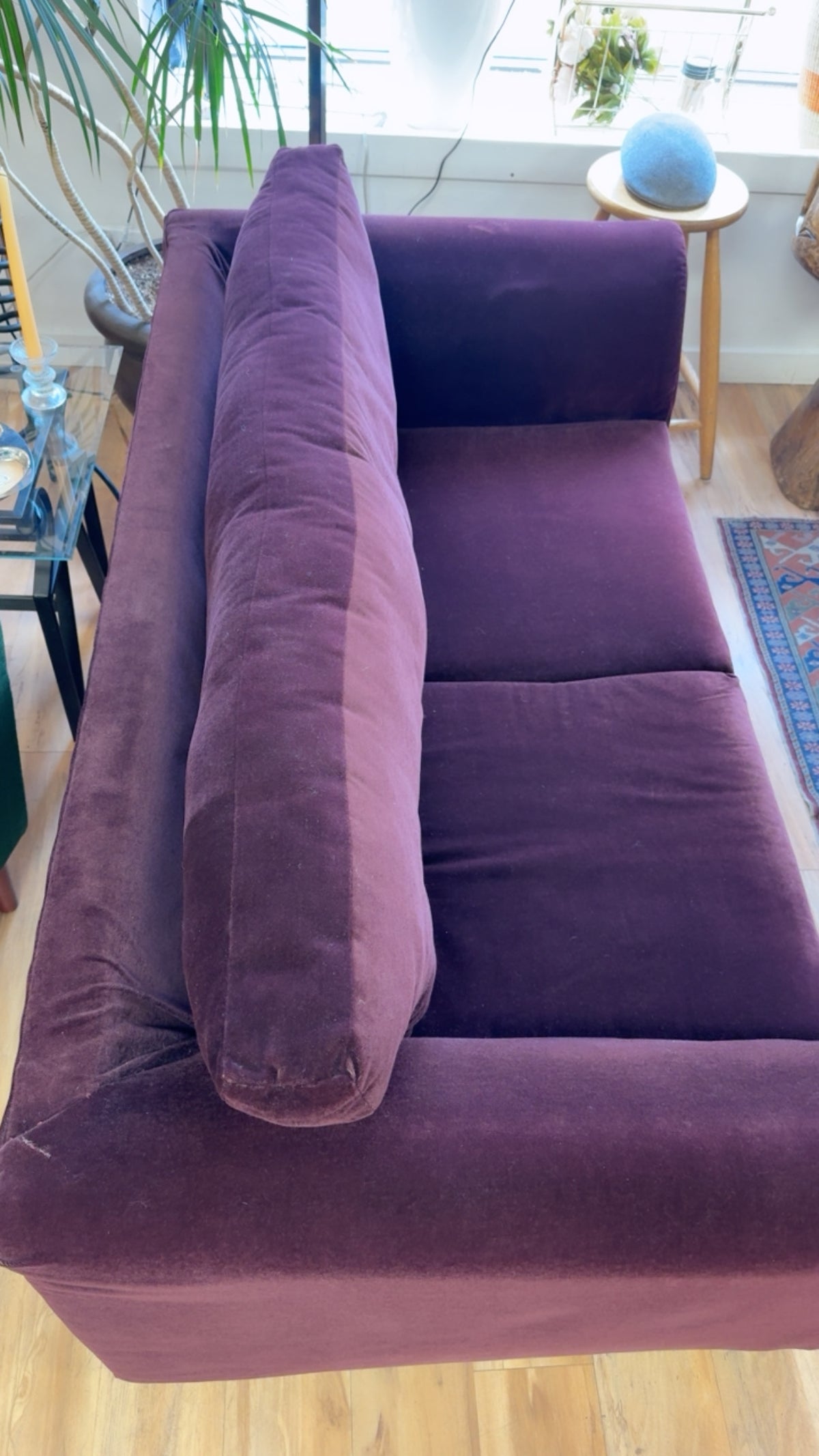 VINTAGE VELVET EGGPLANT LOVE SEAT