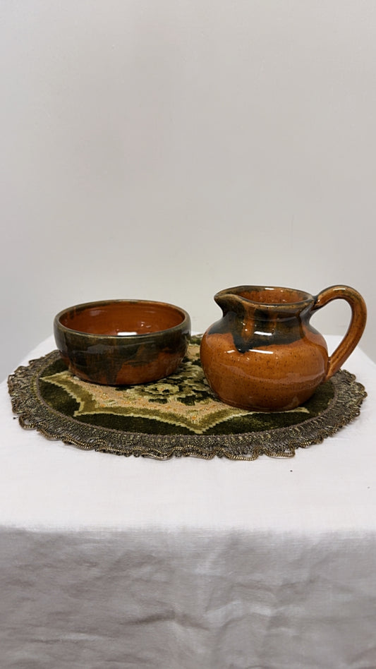 Vintage Glazed Studio Pottery Cream & Sugar Set