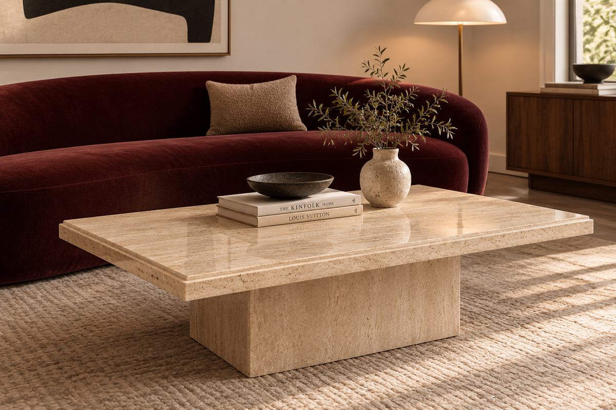 VINTAGE ITALIAN TRAVERTINE COFFEE TABLE