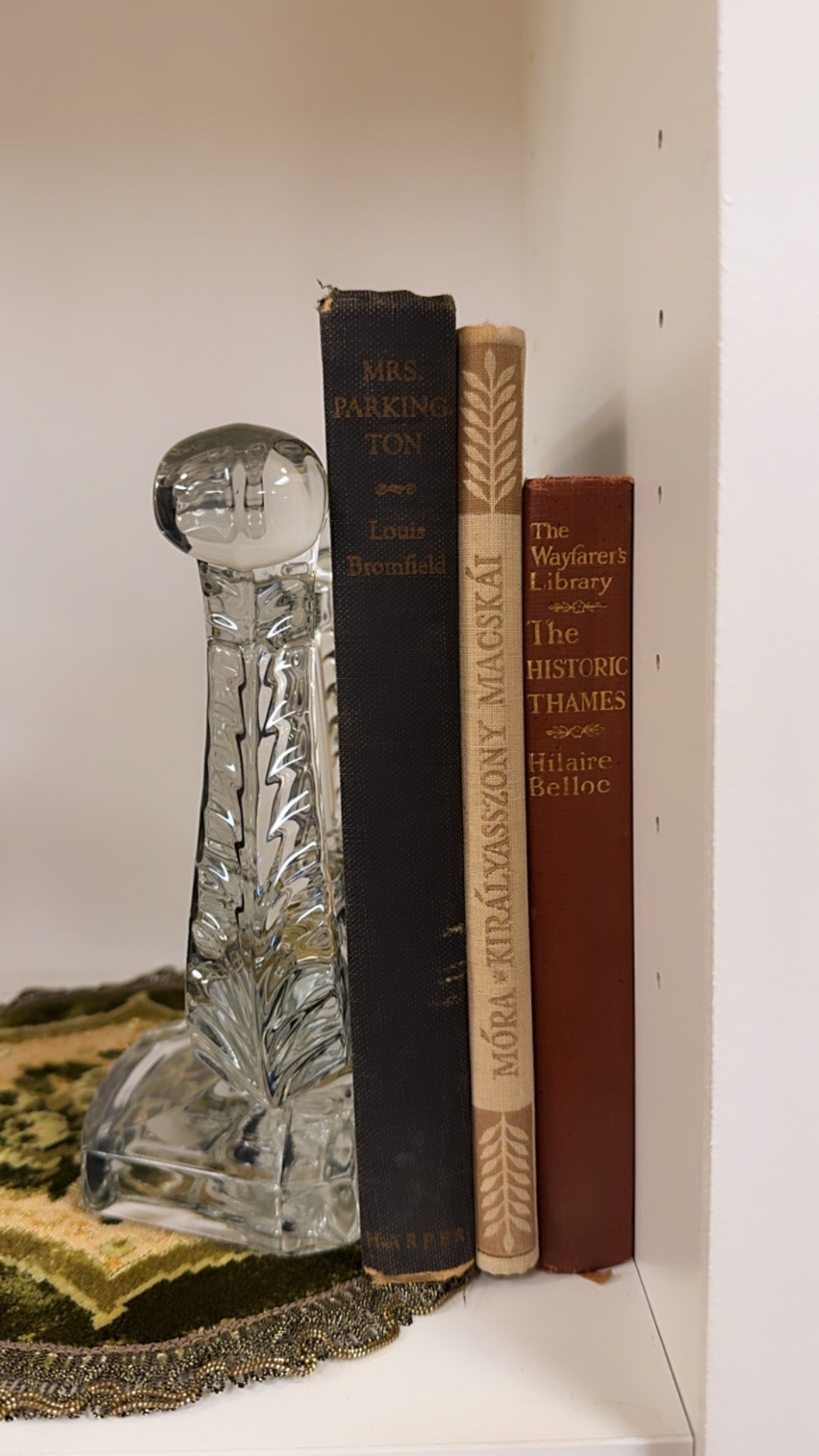 50s Fostoria Glass Lute / Lyre / Harp Crystal Bookend