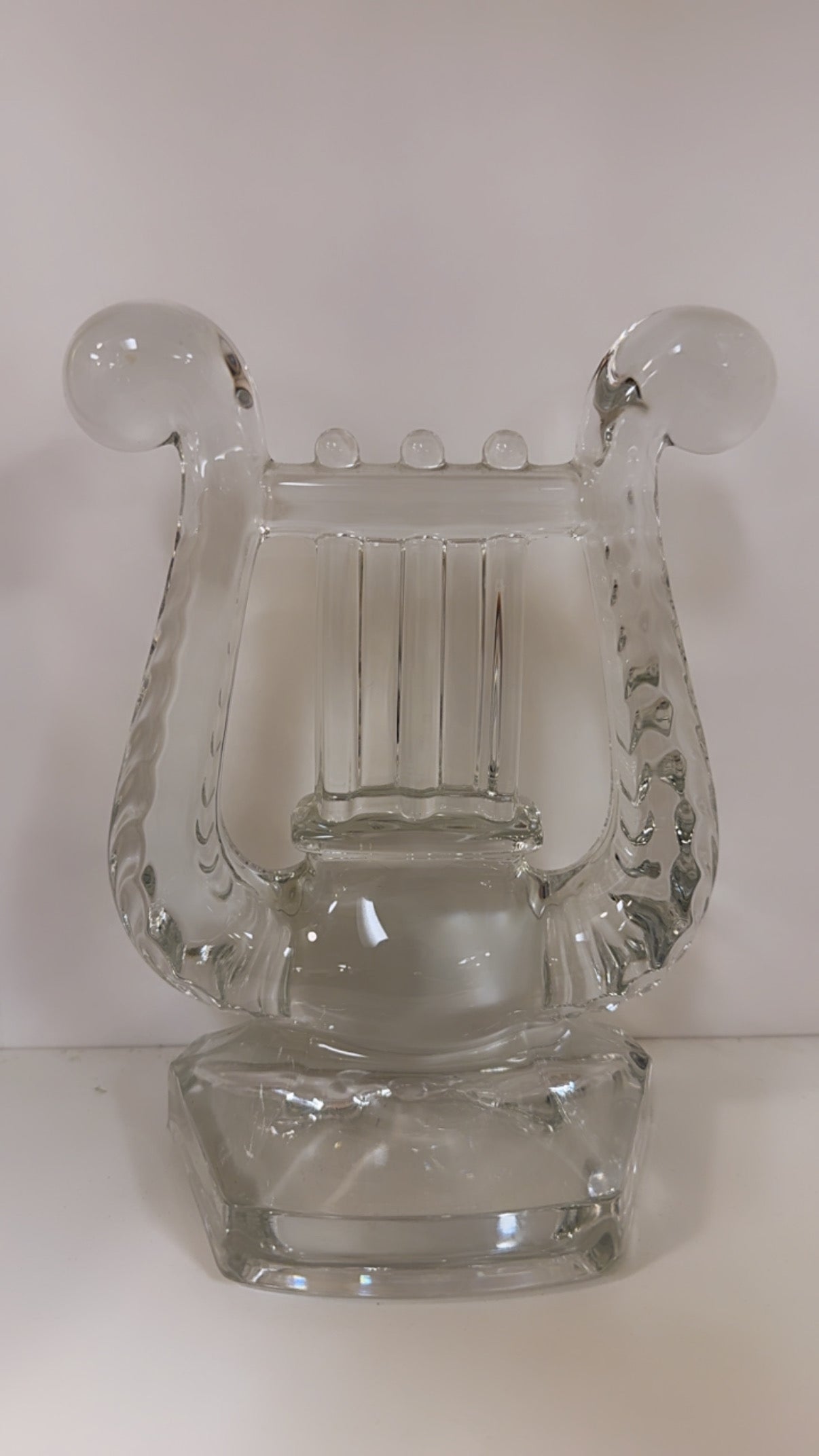 50s Fostoria Glass Lute / Lyre / Harp Crystal Bookend