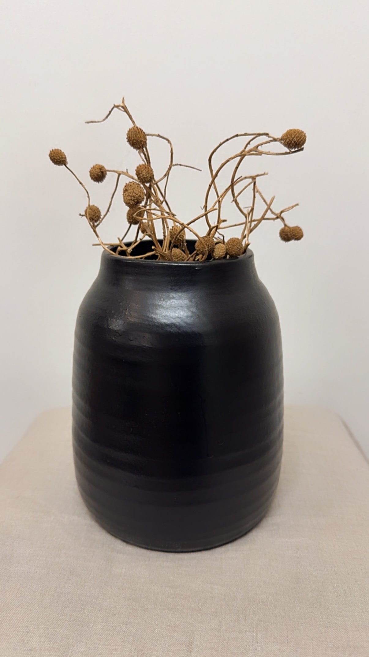 Repurposed Vintage Ribbed Vase – Black