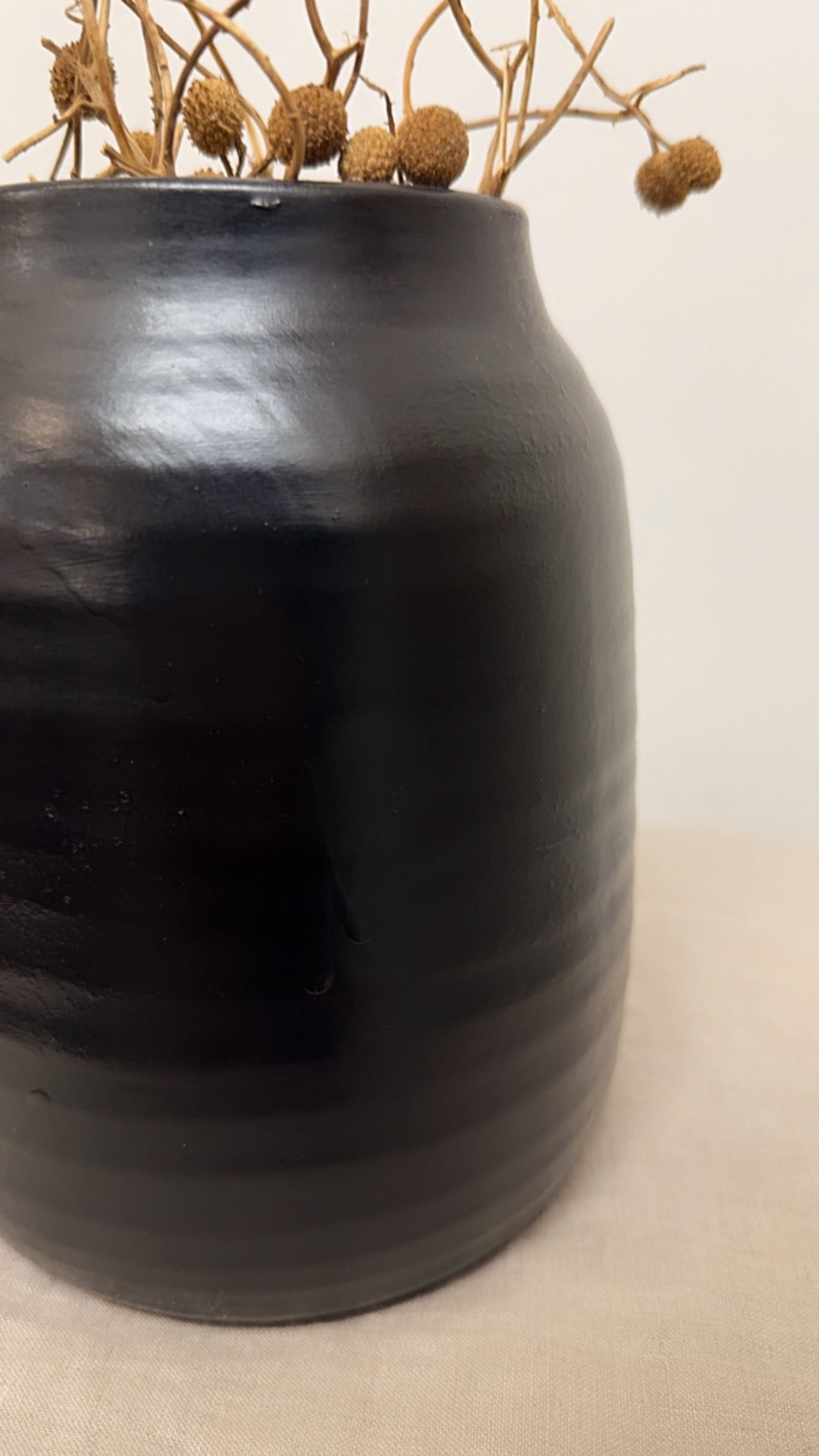 Repurposed Vintage Ribbed Vase – Black